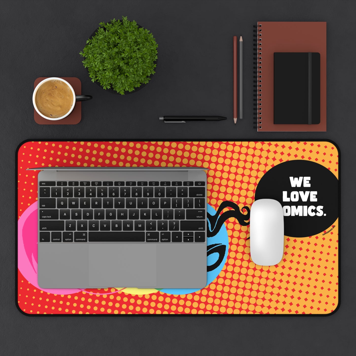 Orange Halftone Masked Vigilante We Love Comics ComicBooked! Desk Mat