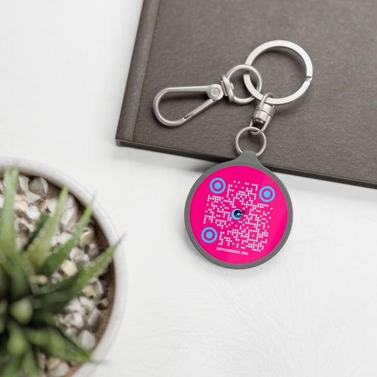 Magenta QR Code ComicBooked! Key Ring Tag