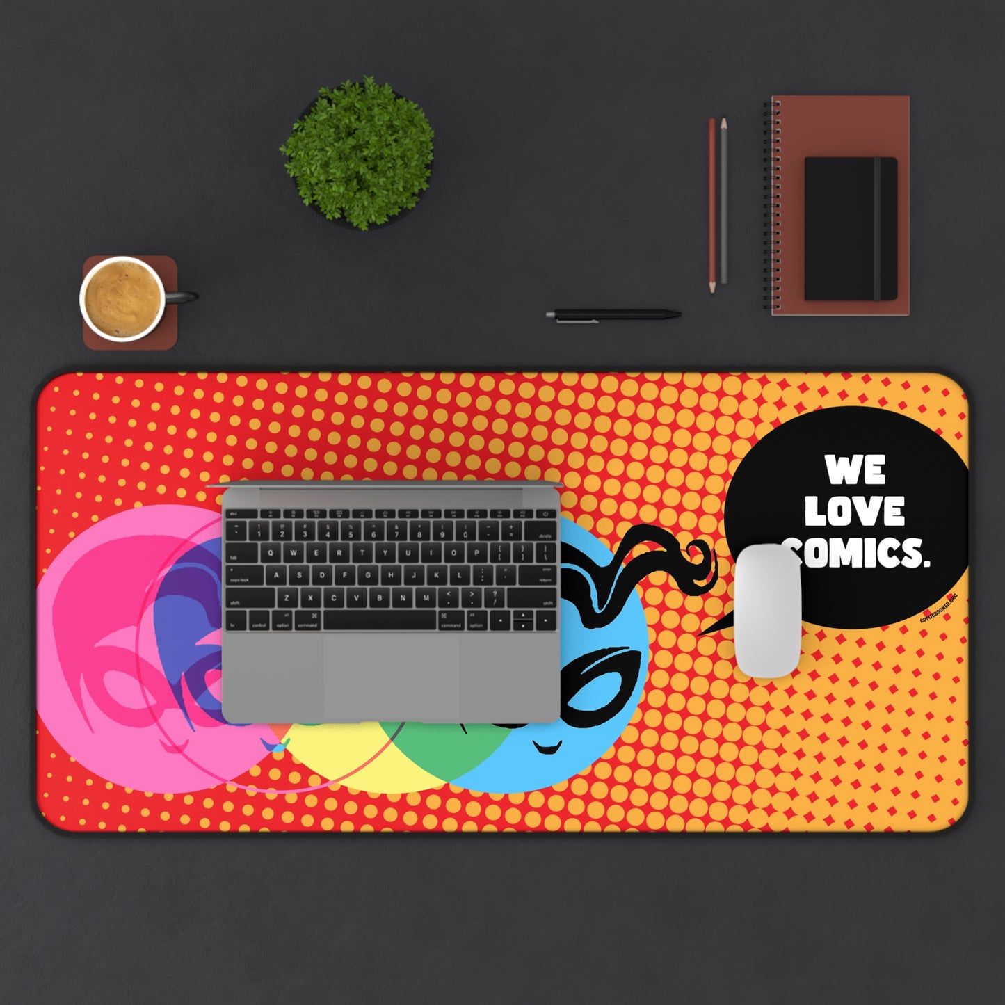 Orange Halftone Masked Vigilante We Love Comics ComicBooked! Desk Mat