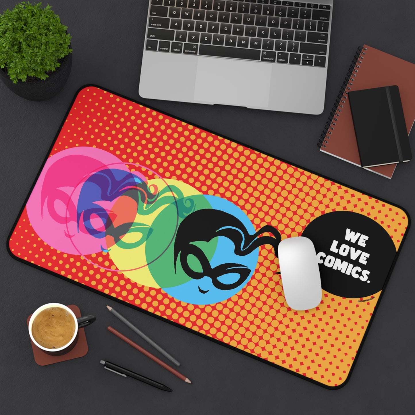 Orange Halftone Masked Vigilante We Love Comics ComicBooked! Desk Mat