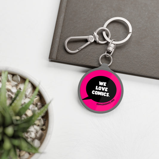 Magenta We Love Comics ComicBooked! Key Ring Tag