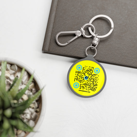 Yellow QR Code ComicBooked! Key Ring Tag