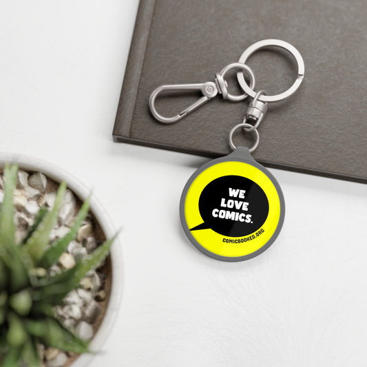 Yellow We Love Comics ComicBooked! Key Ring Tag