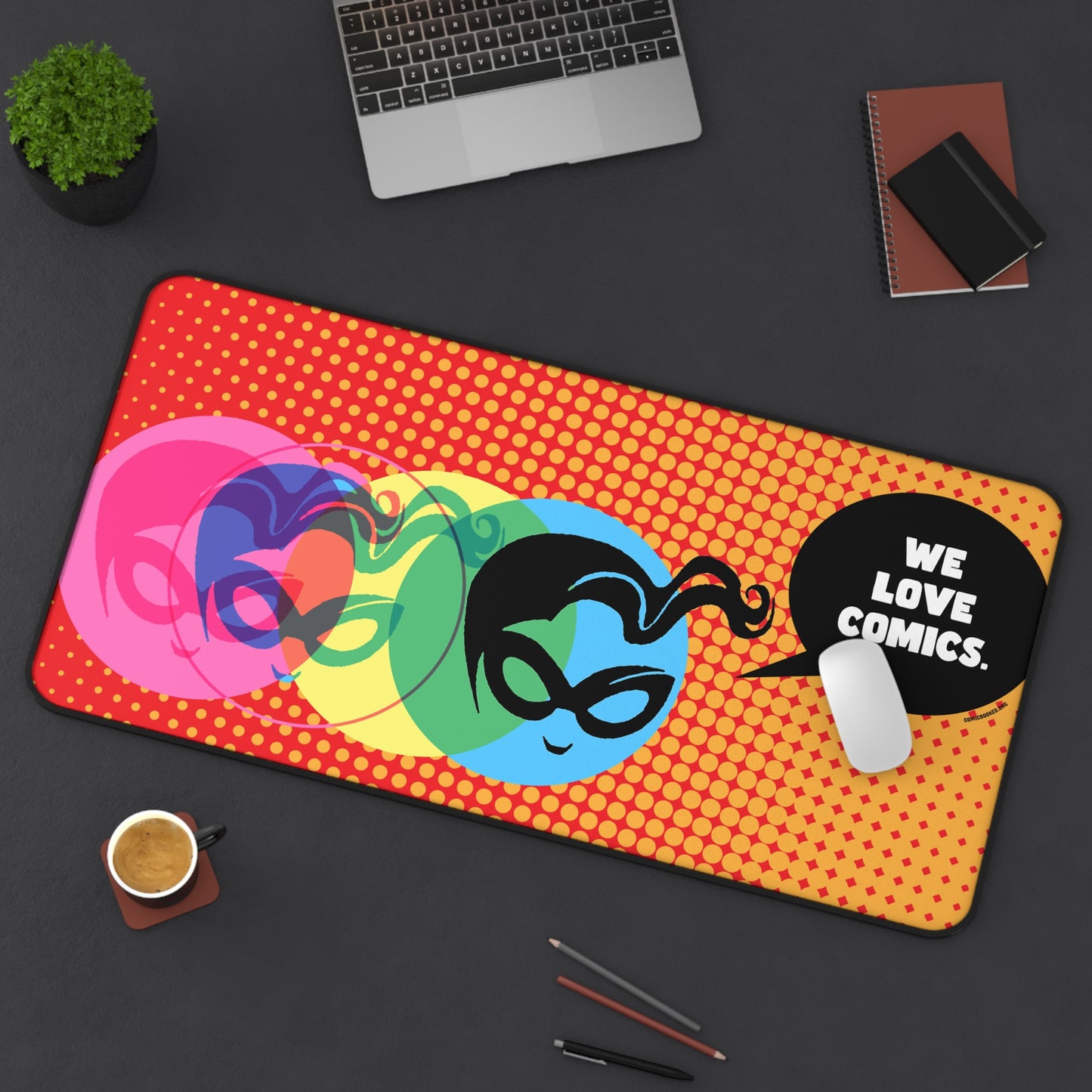 Orange Halftone Masked Vigilante We Love Comics ComicBooked! Desk Mat