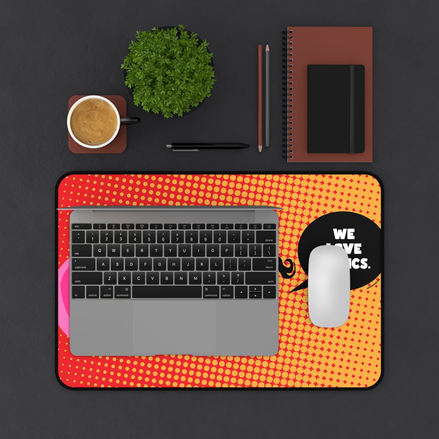 Orange Halftone Masked Vigilante We Love Comics ComicBooked! Desk Mat