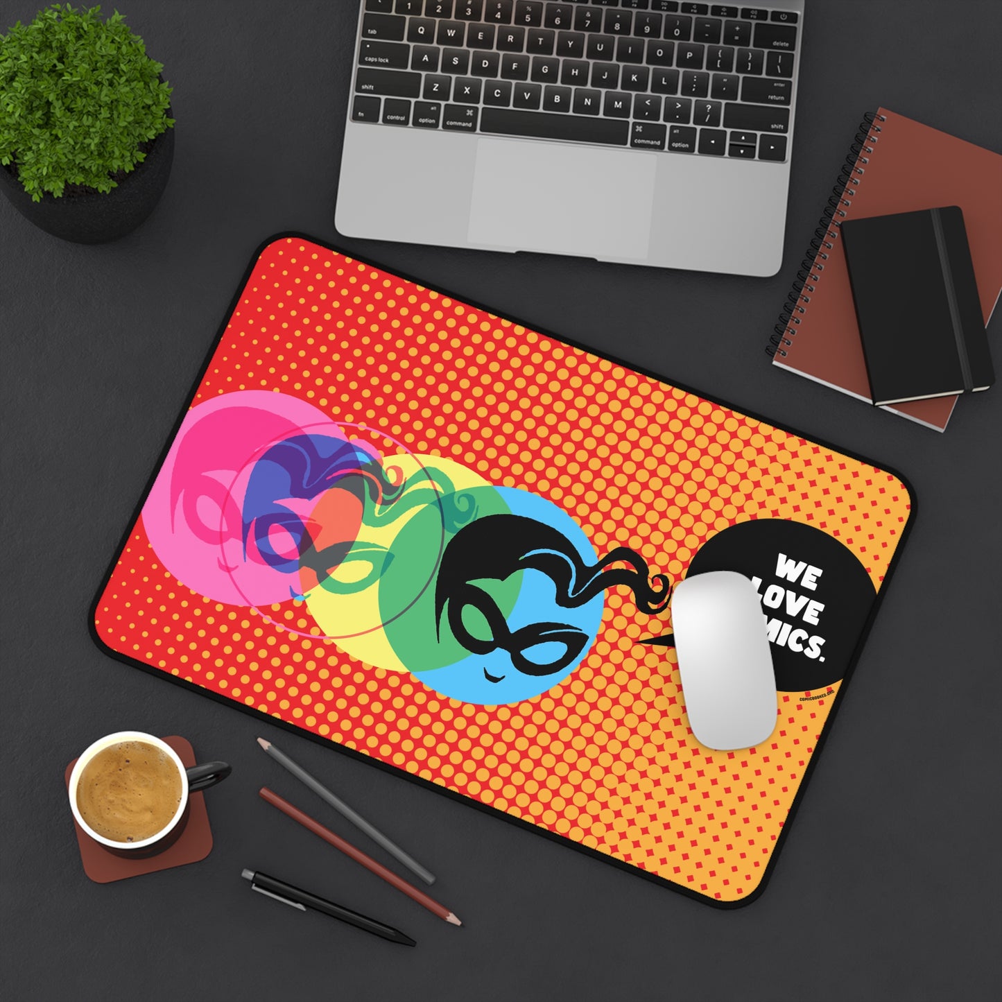 Orange Halftone Masked Vigilante We Love Comics ComicBooked! Desk Mat