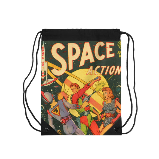 Space Action 1 Cover Golden Age Lined Drawstring Bag